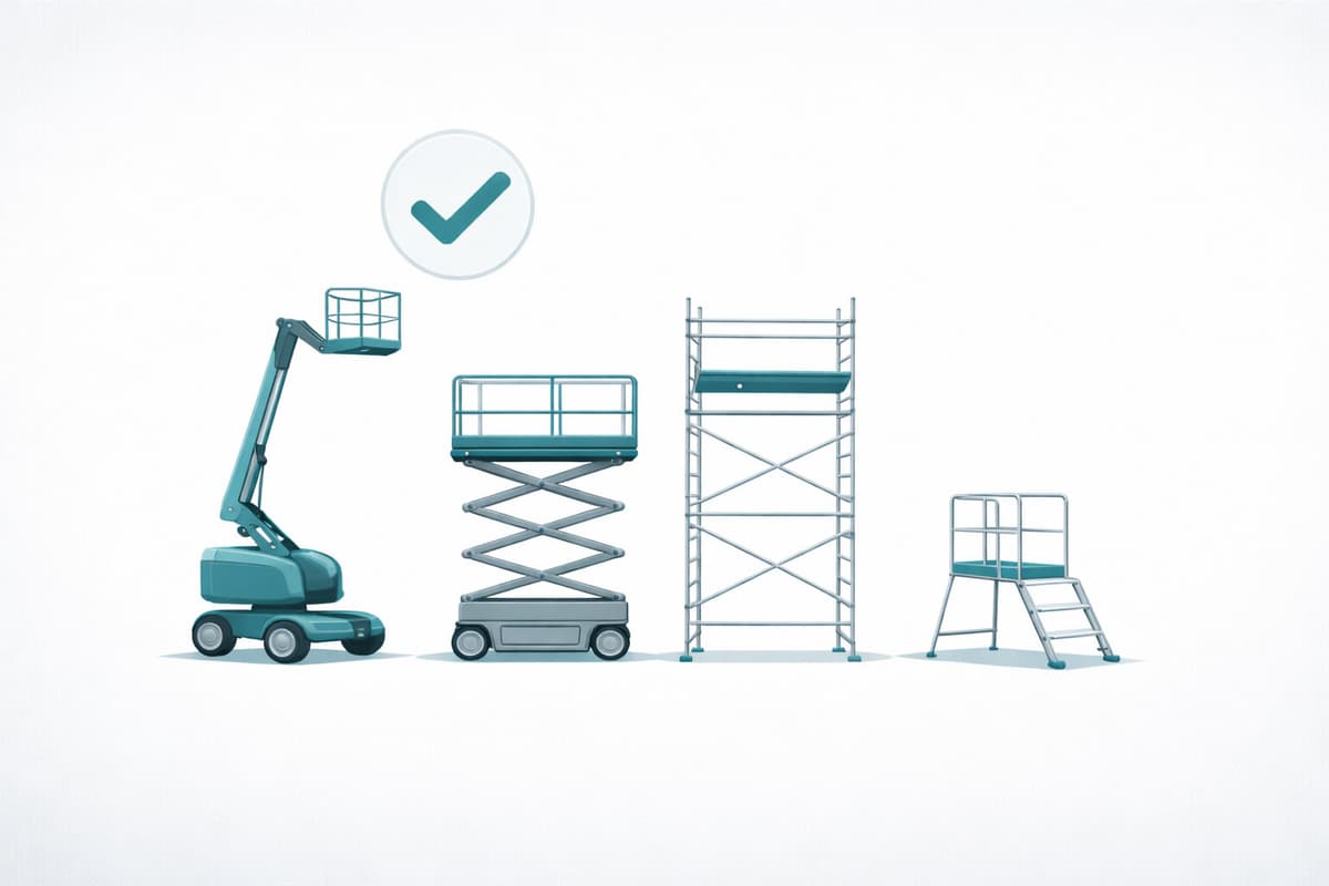 Access Equipment Selector Excel template with HSE hierarchy scoring for 14 equipment types