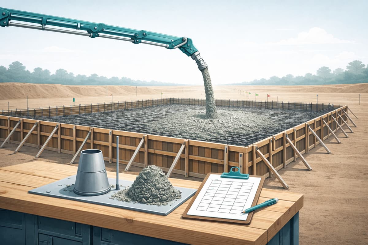 Concrete Pour Register Excel template with cube test tracking BS EN 13670 strike analysis and strength curves