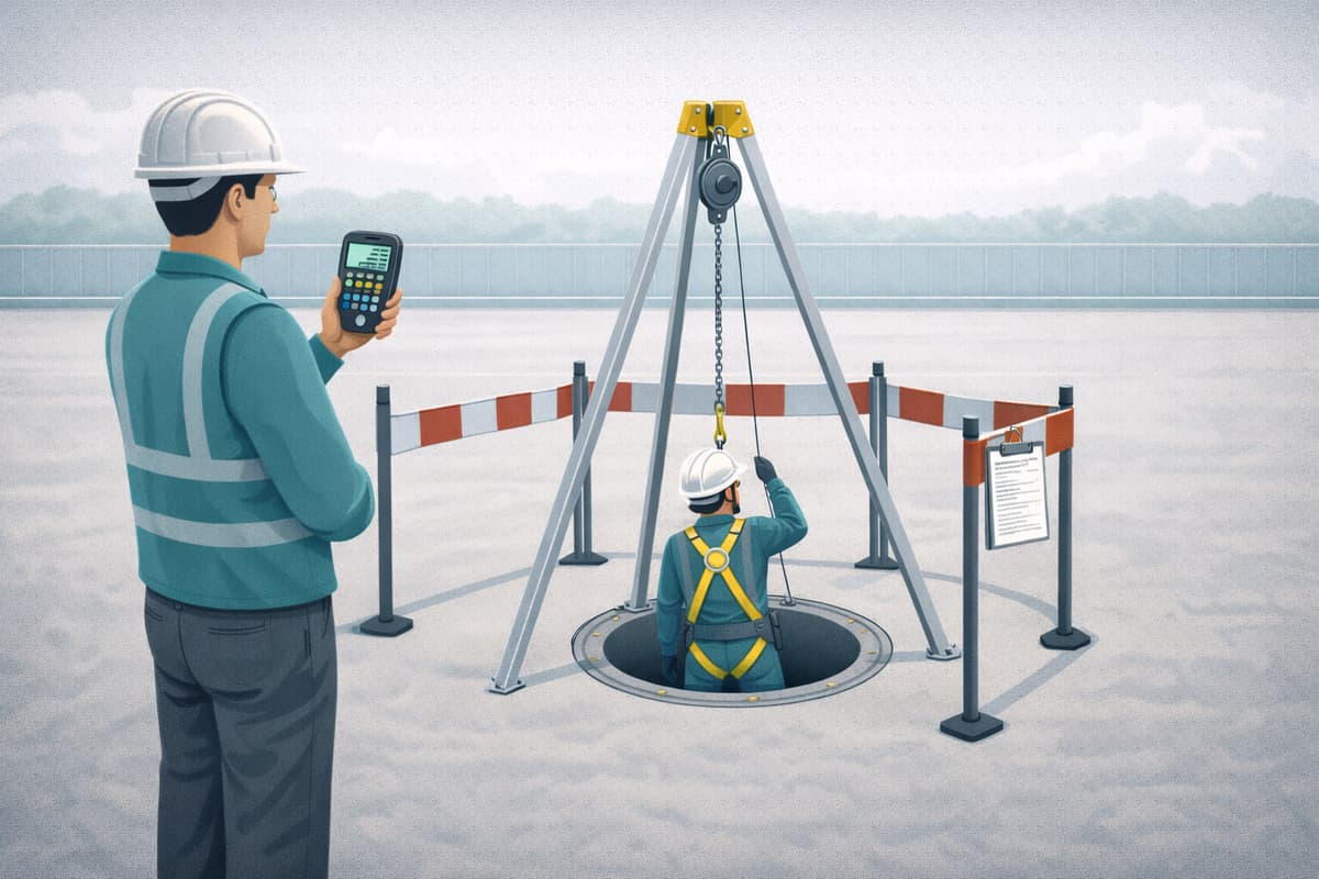 Confined Space Assessment Calculator Excel template with NC1-NC4 risk category scoring and requirements