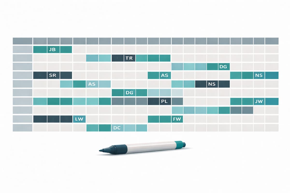 Leave Calendar Excel spreadsheet for tracking staff absence and holidays