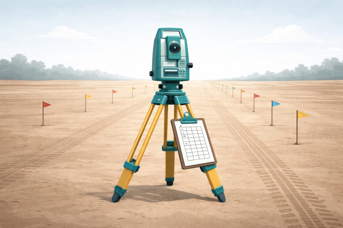 Survey Control Register Excel template with 50 station capacity verification logs and BS 5606 alignment