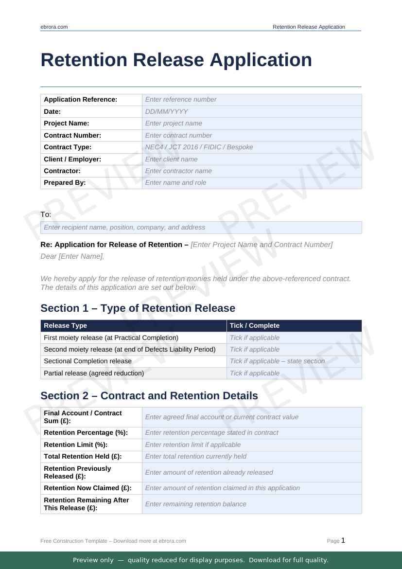 Preview of Retention Release Application — first two pages at A4 size