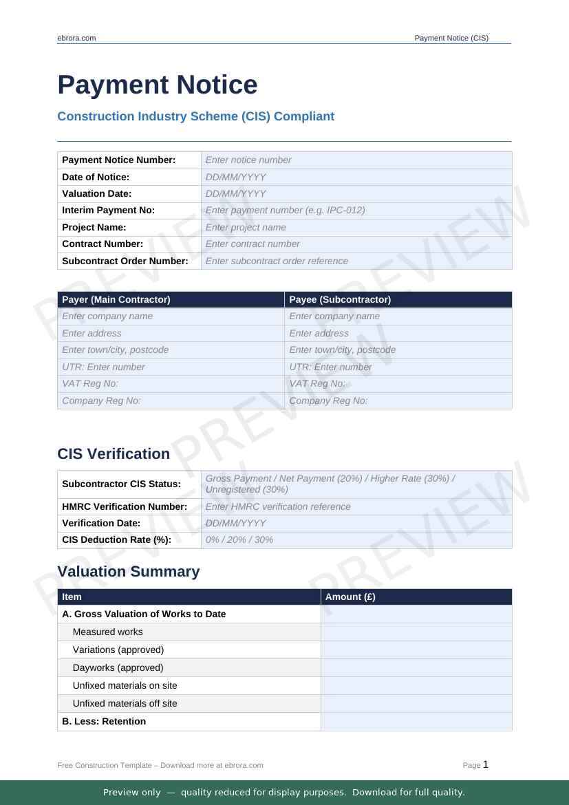 Preview of Payment Notice Template Cis — first two pages at A4 size