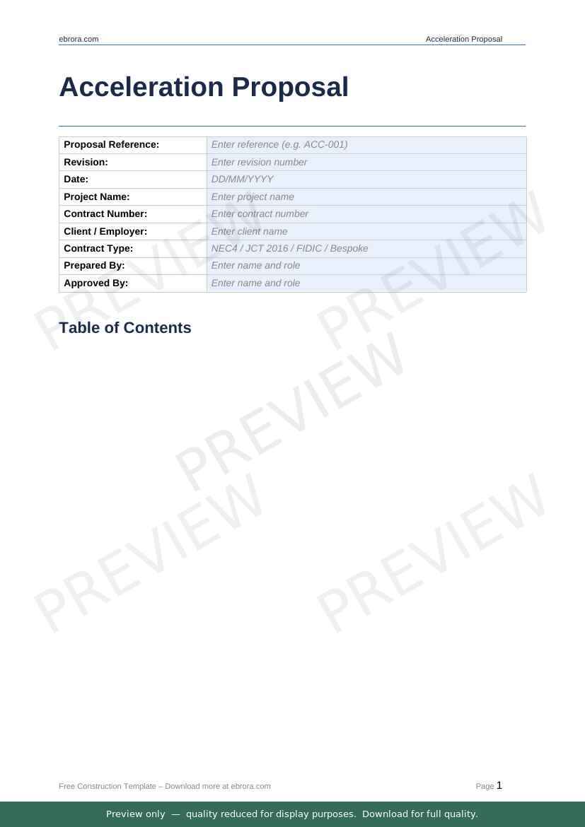 Preview of Acceleration Proposal Template — first two pages at A4 size