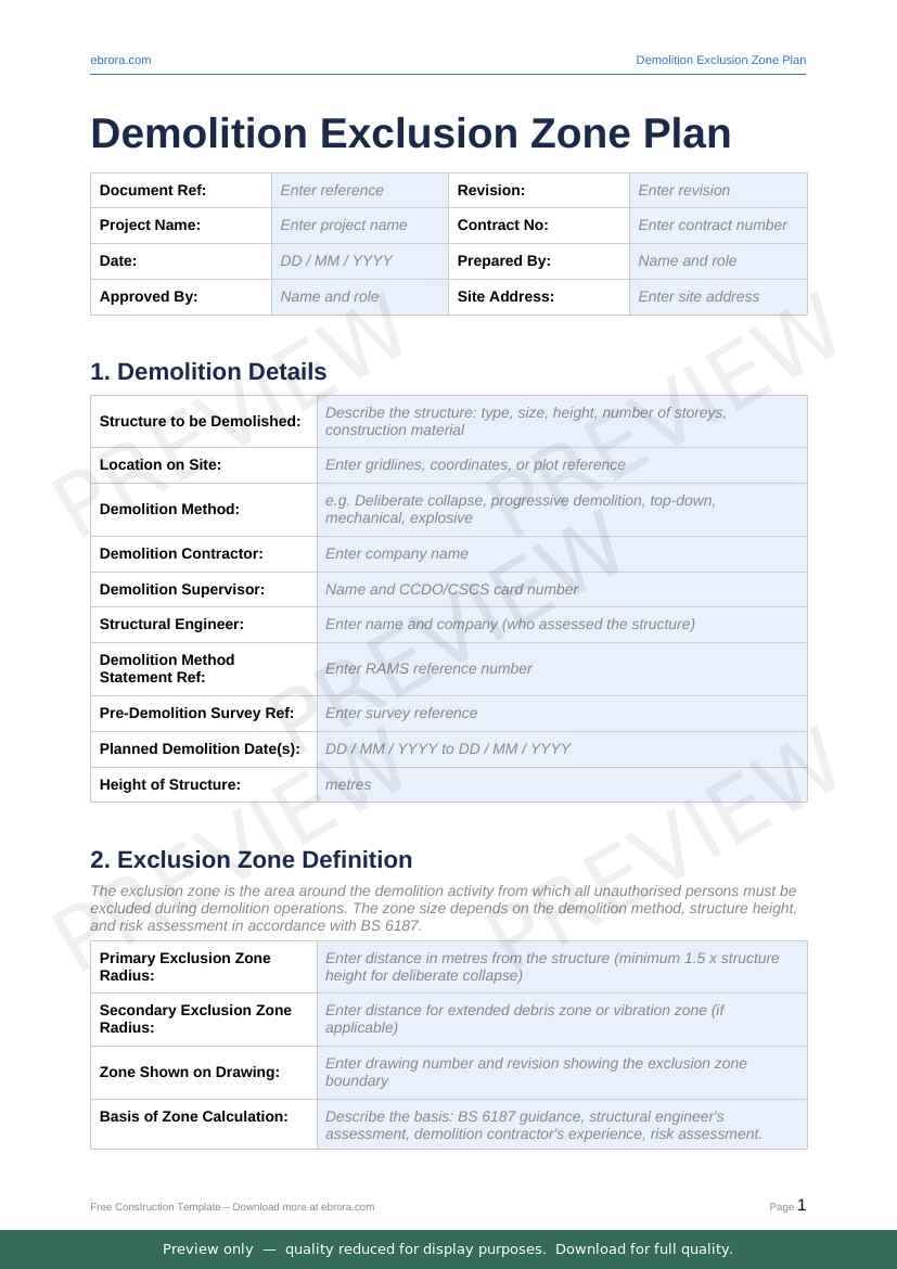 Preview of Demolition Exclusion Zone Plan — first two pages at A4 size