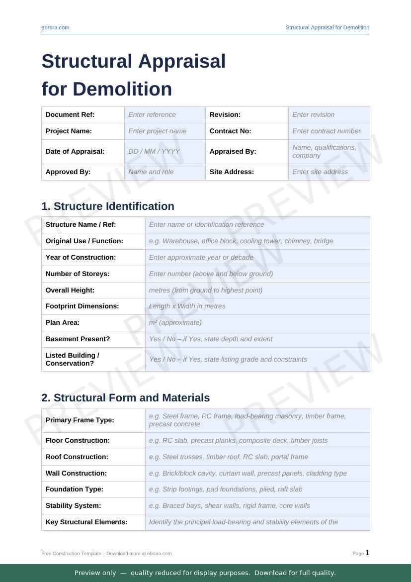 Preview of Structural Appraisal for Demolition — first two pages at A4 size