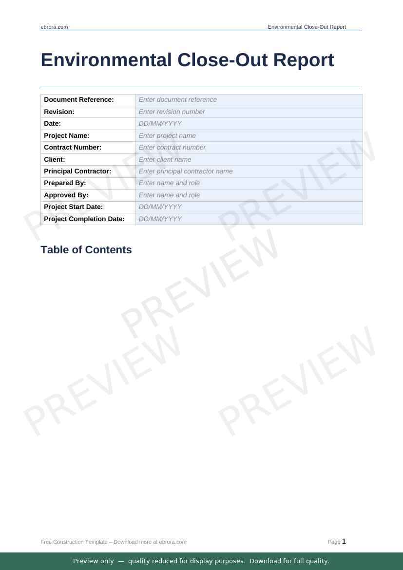 Preview of Environmental Close Out Report — first two pages at A4 size