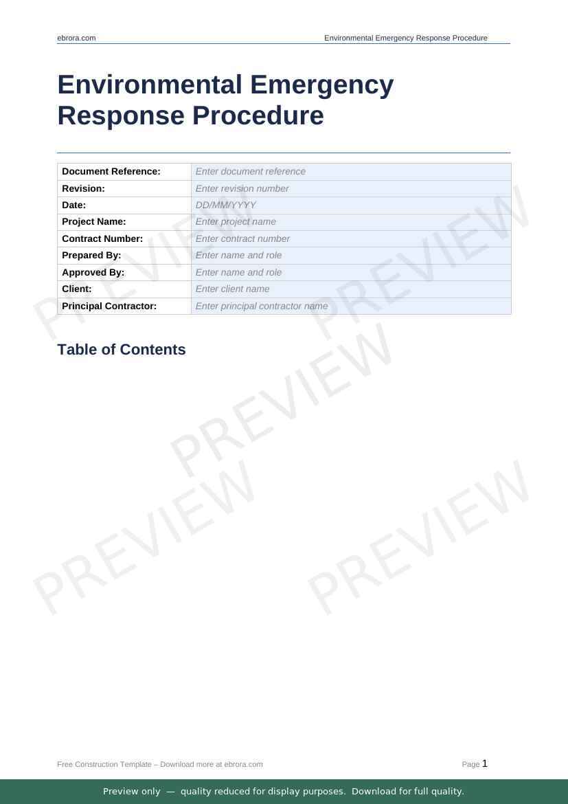 Preview of Environmental Emergency Response Procedure — first two pages at A4 size