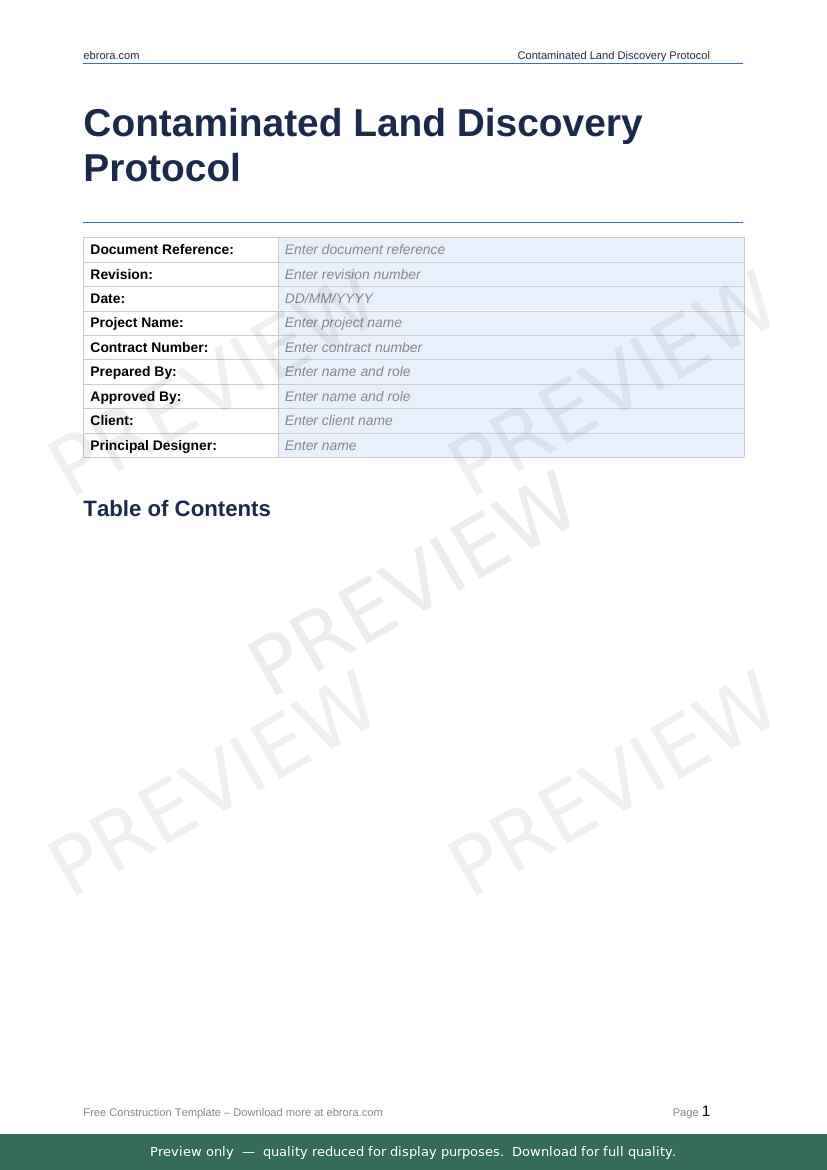 Preview of Contaminated Land Discovery Protocol — first two pages at A4 size