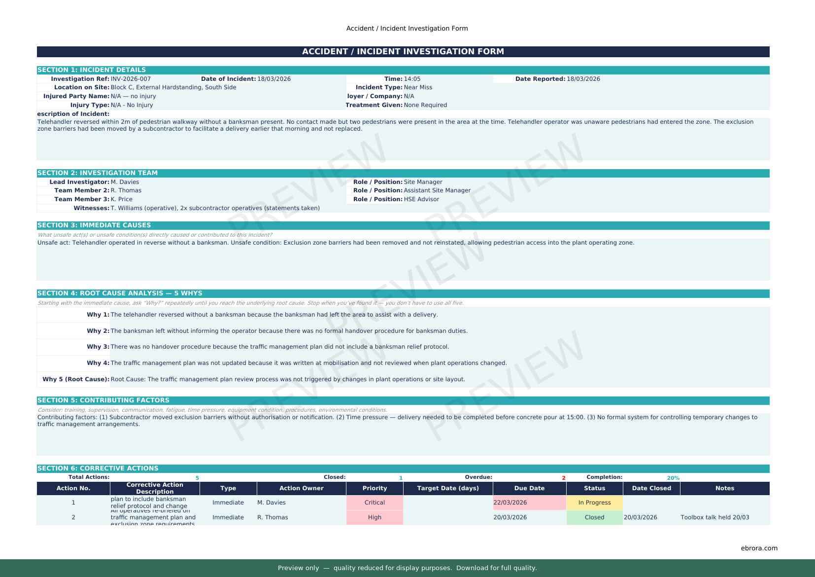Preview of Accident Incident Investigation — first two pages at A4 size