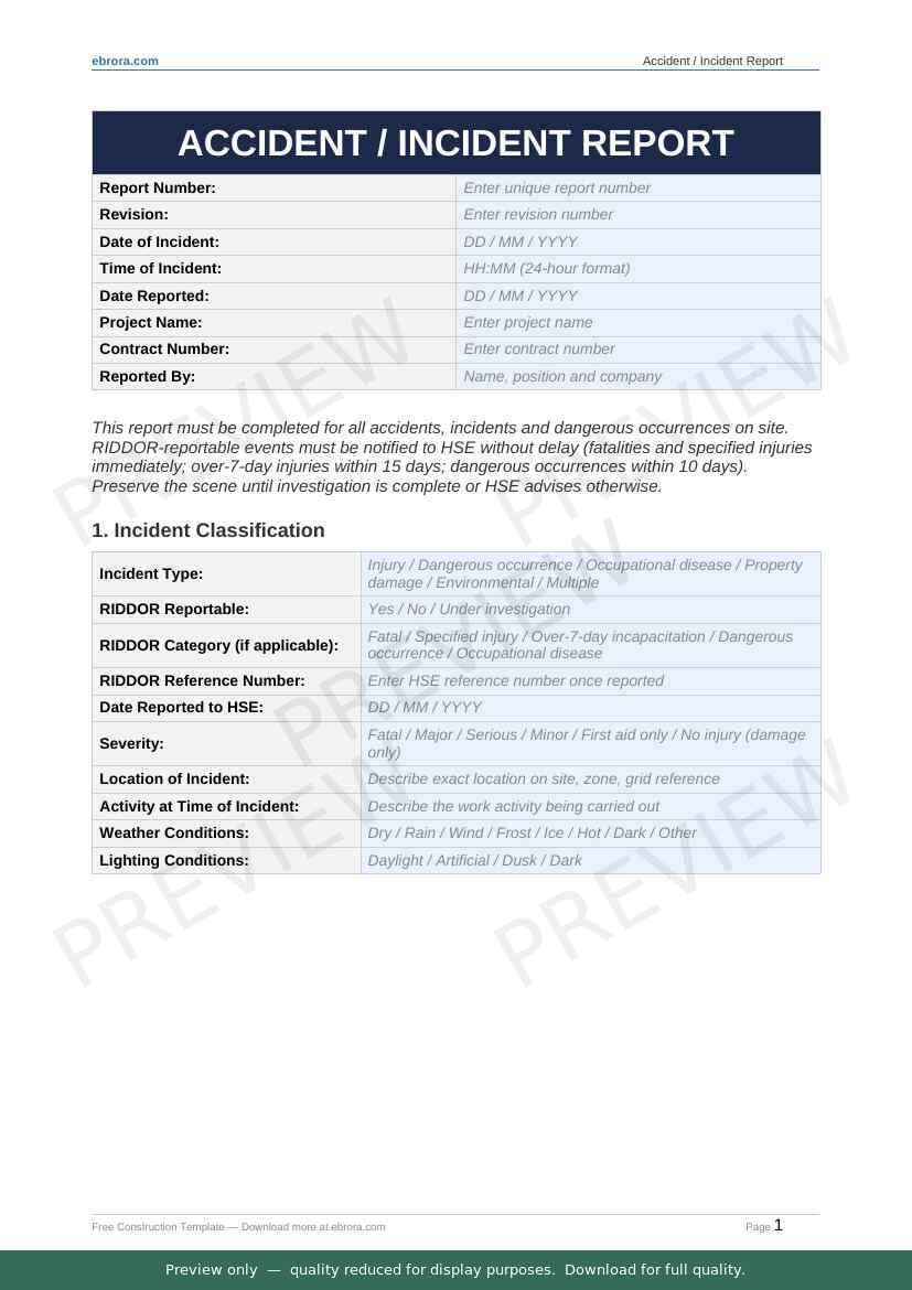 Preview of Accident Incident Report — first two pages at A4 size