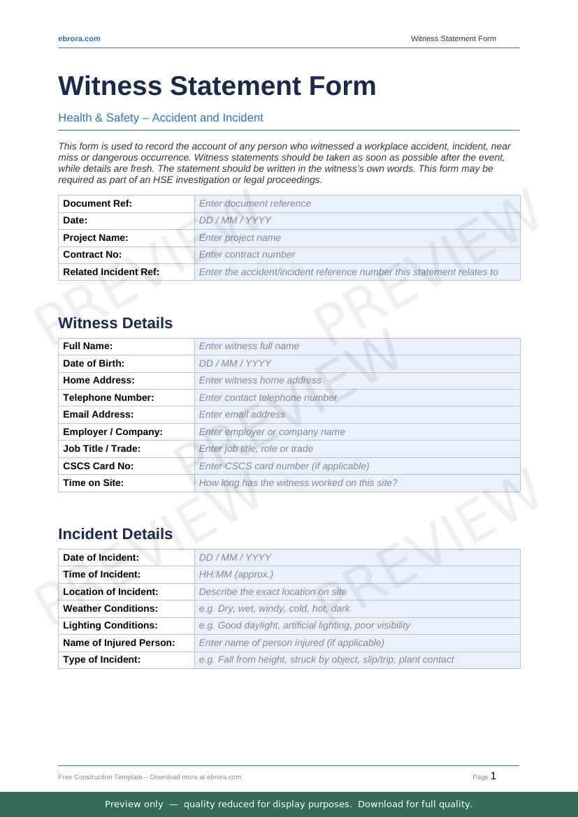 Preview of Witness Statement Form — first two pages at A4 size