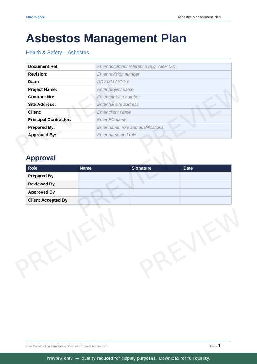 Preview of Asbestos Management Plan — first two pages at A4 size