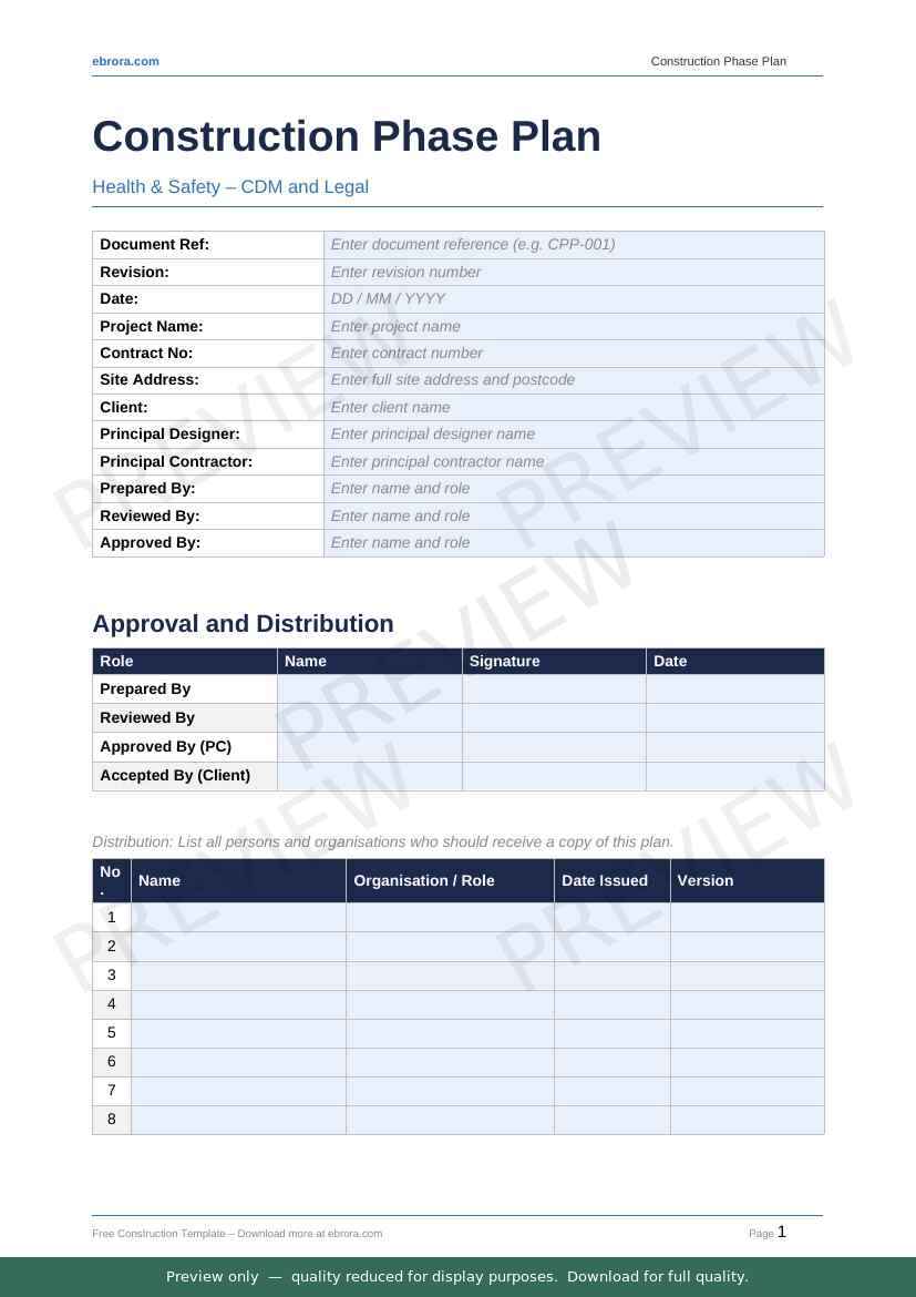 Preview of Construction Phase Plan — first two pages at A4 size