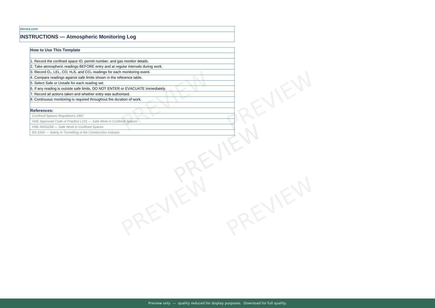 Preview of Atmospheric Monitoring Log — first two pages at A4 size