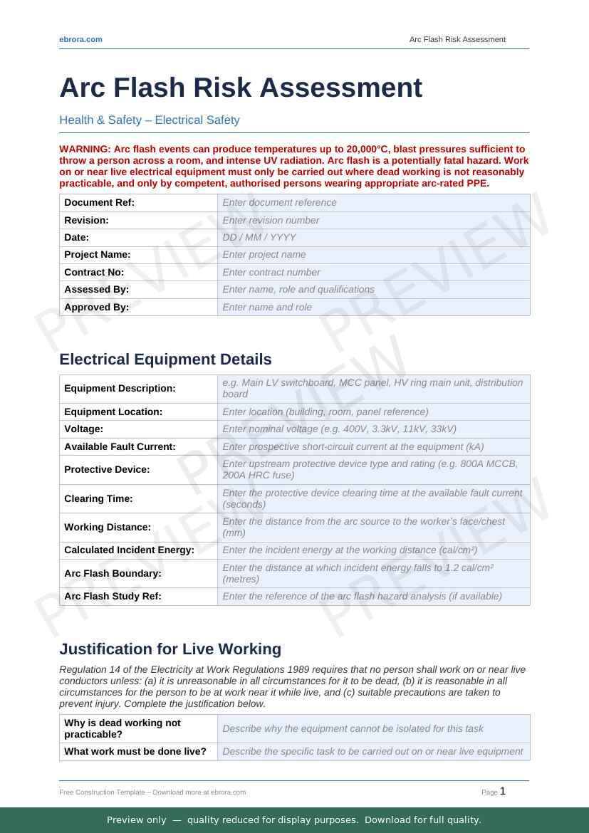 Preview of Arc Flash Risk Assessment — first two pages at A4 size
