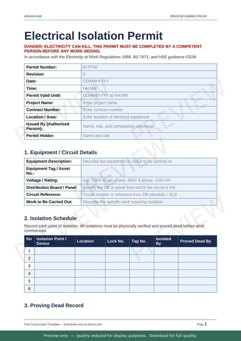 Preview of Electrical Isolation Permit — first two pages at A4 size