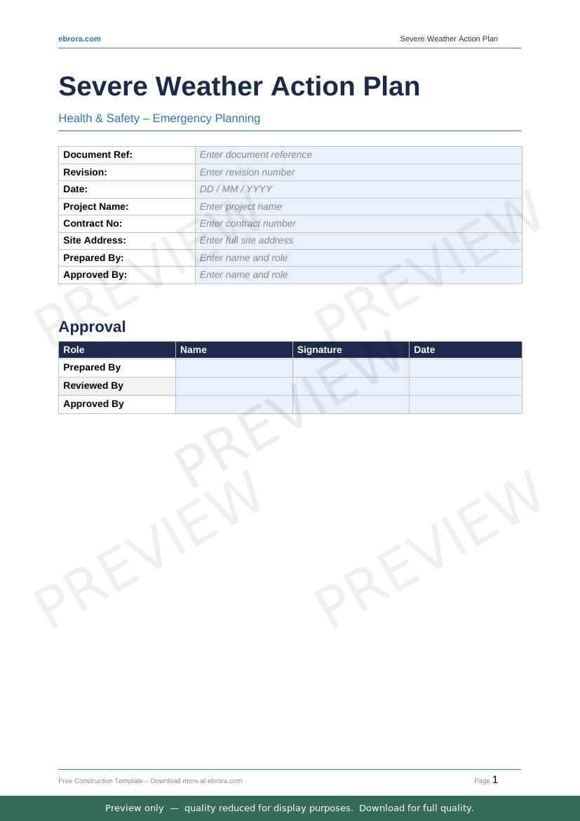 Preview of Severe Weather Action Plan — first two pages at A4 size