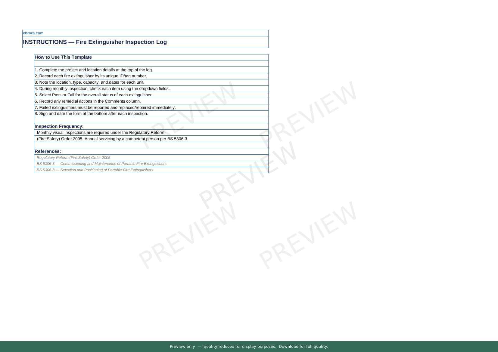 Preview of Fire Extinguisher Inspection Log — first two pages at A4 size
