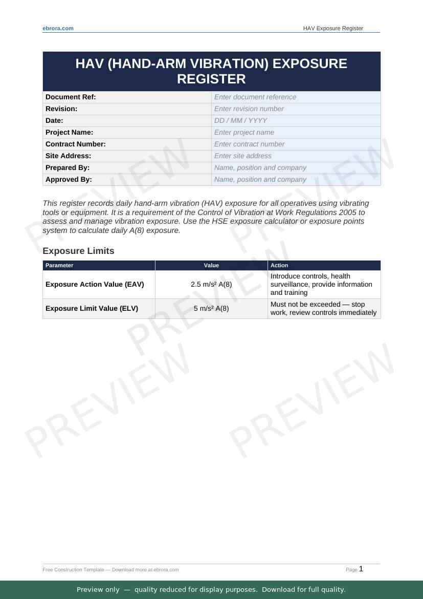 Preview of Hav Exposure Register — first two pages at A4 size