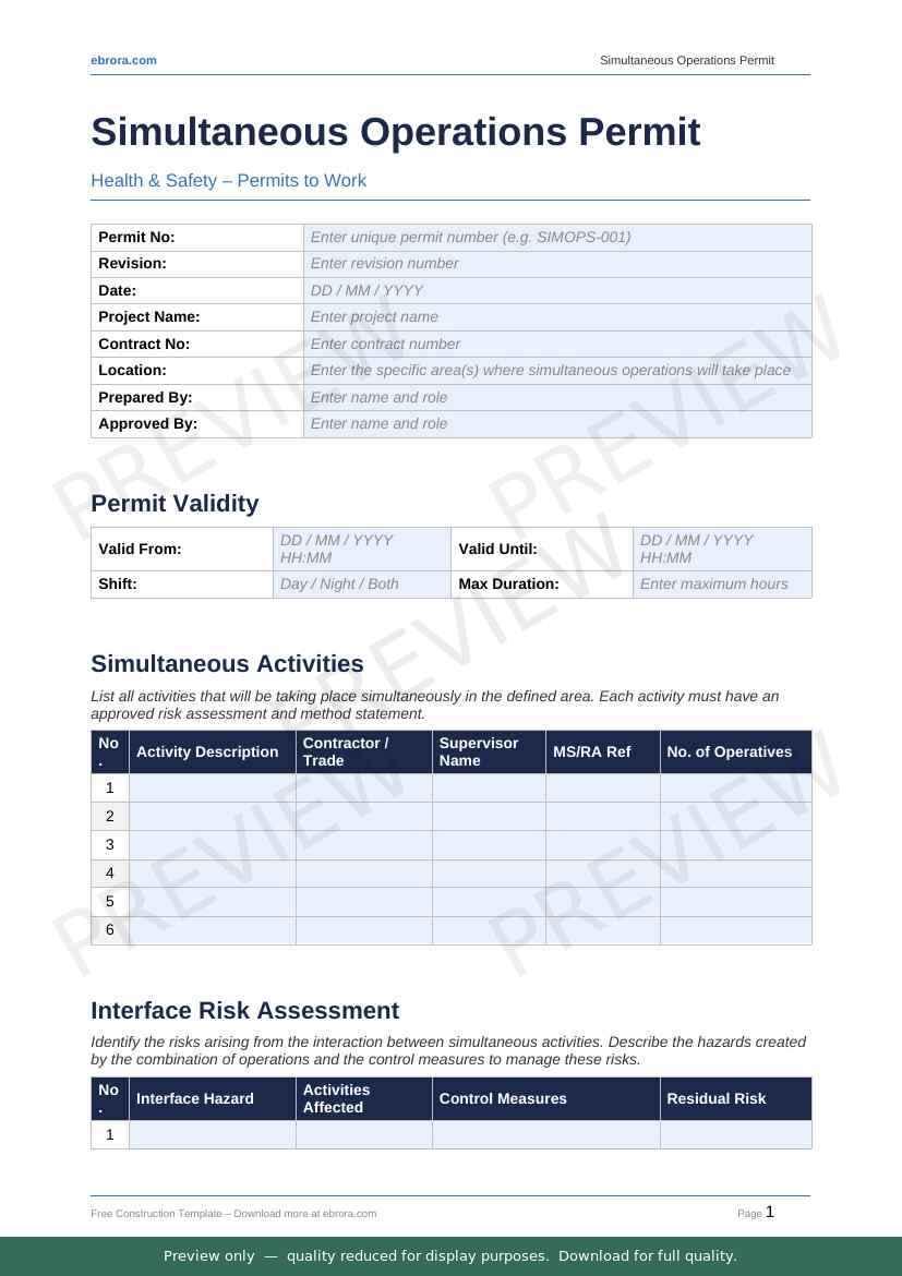 Preview of Simultaneous Operations Permit — first two pages at A4 size