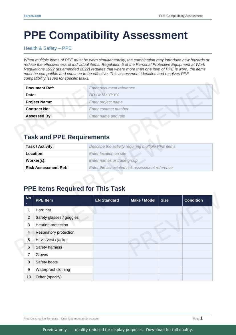 Preview of Ppe Compatibility Assessment — first two pages at A4 size