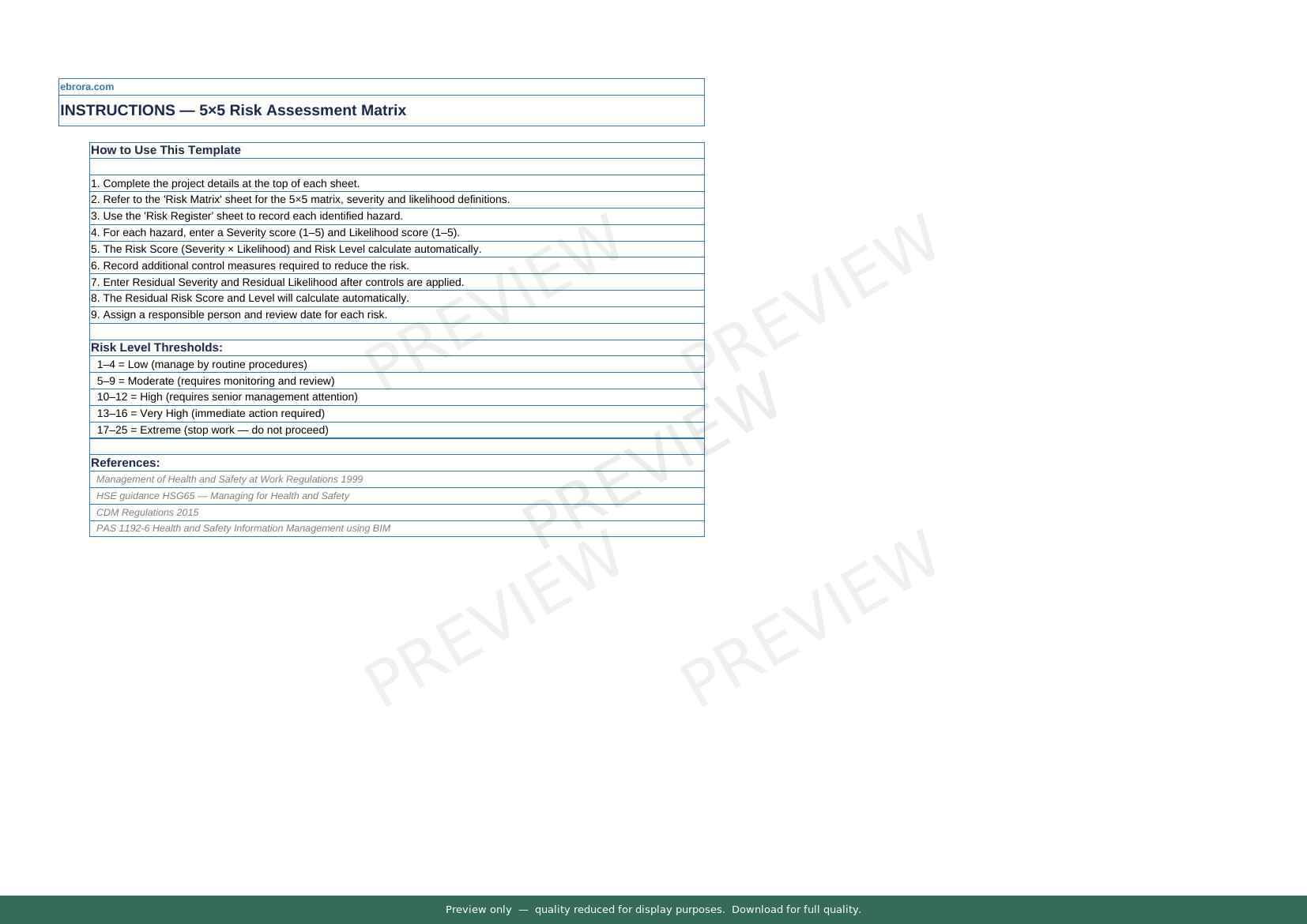 Preview of 5x5 Risk Assessment Matrix — first two pages at A4 size