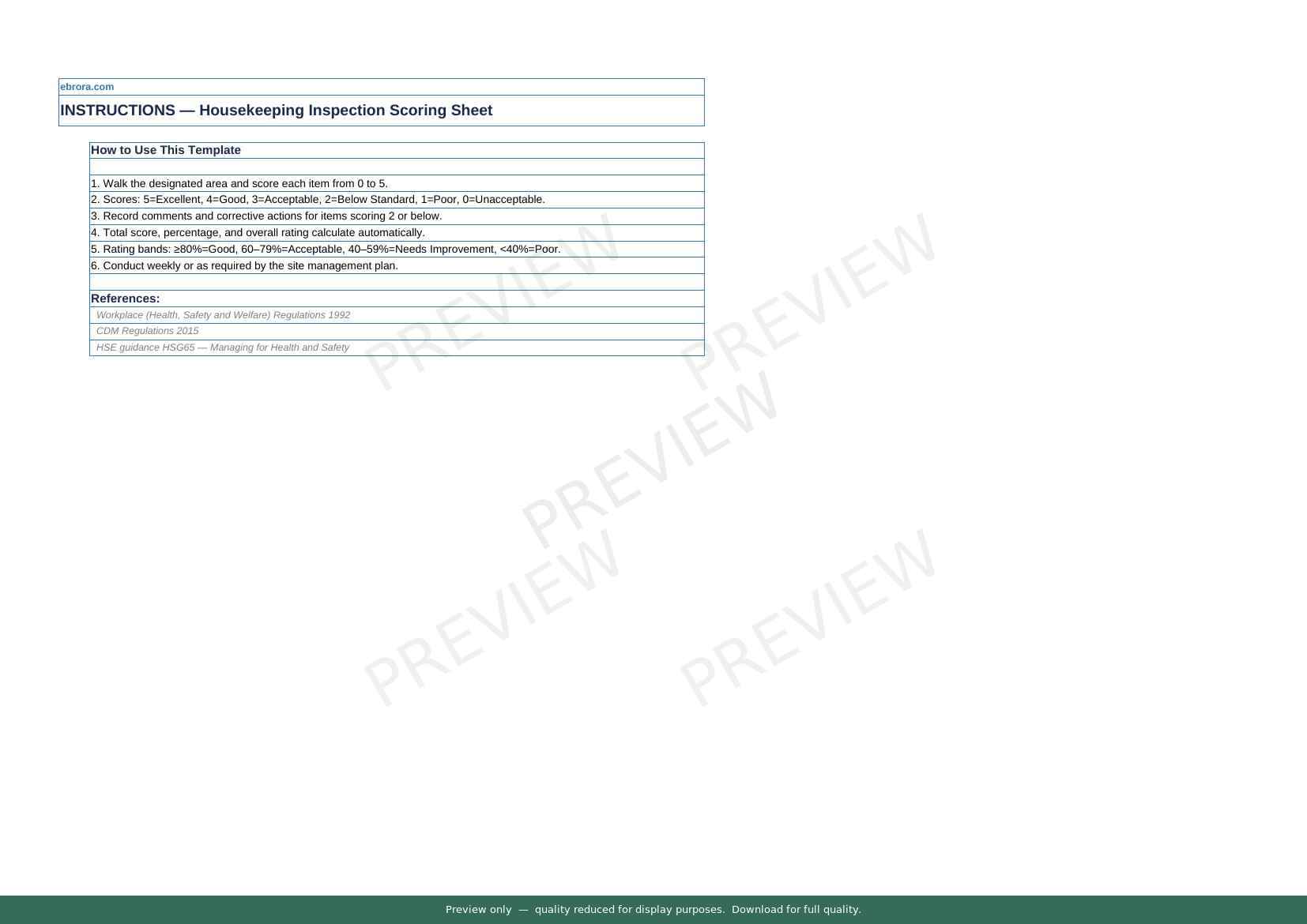 Preview of Housekeeping Inspection Scoring Sheet — first two pages at A4 size