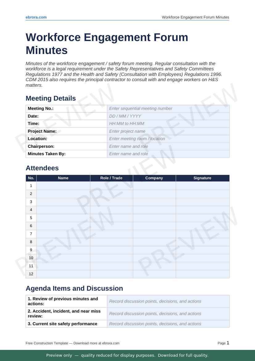 Preview of Workforce Engagement Forum Minutes — first two pages at A4 size