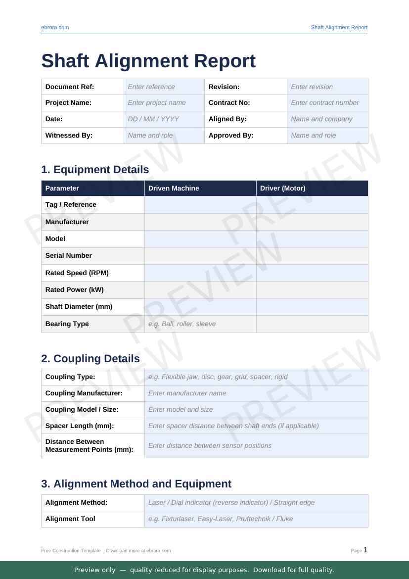 Preview of Shaft Alignment Report — first two pages at A4 size