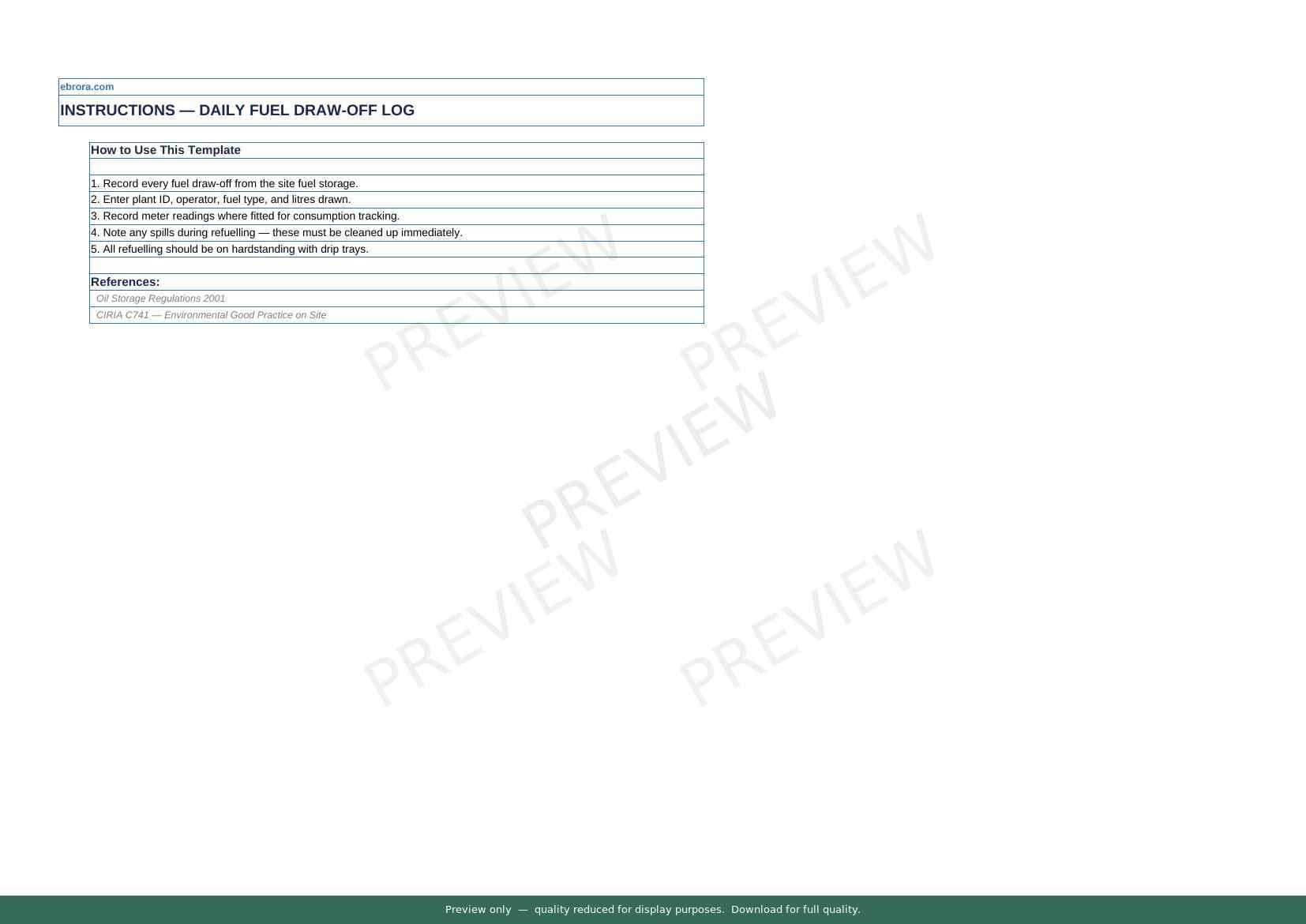 Preview of Daily Fuel Draw Off Log — first two pages at A4 size