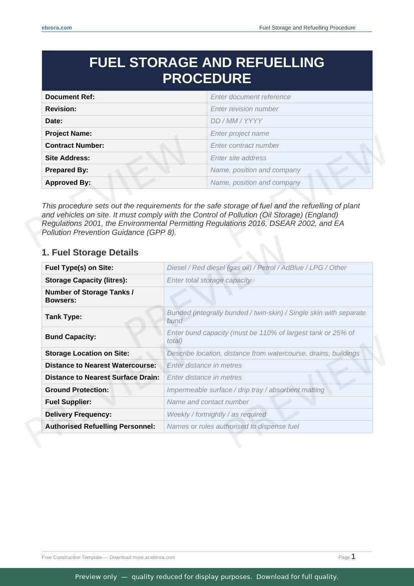 Preview of Fuel Storage and Refuelling Procedure — first two pages at A4 size
