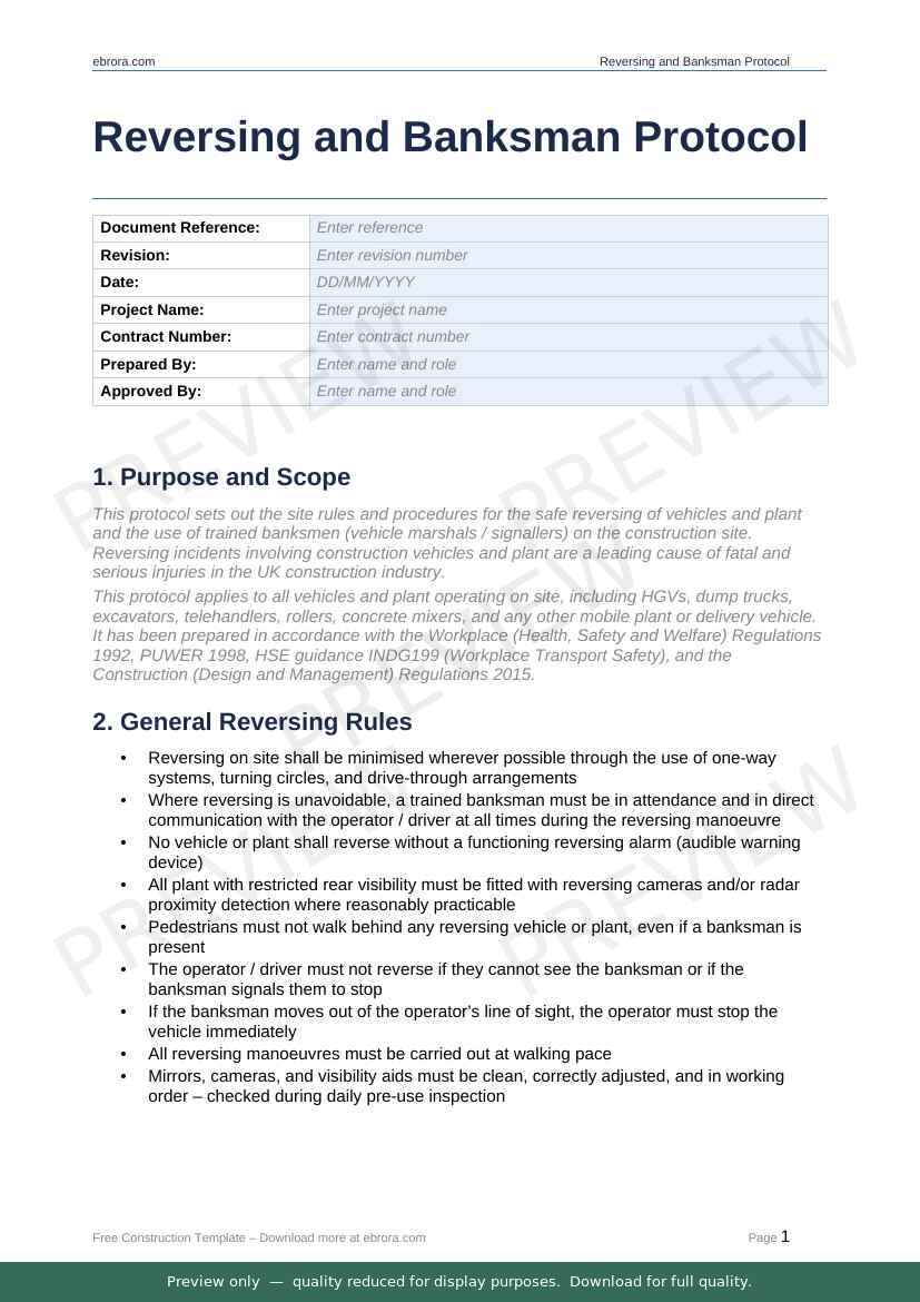 Preview of Reversing and Banksman Protocol — first two pages at A4 size