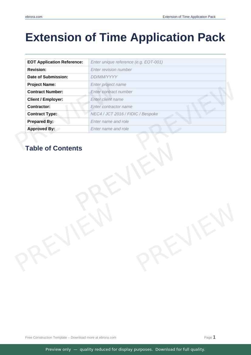 Preview of Extension of Time Application Pack — first two pages at A4 size