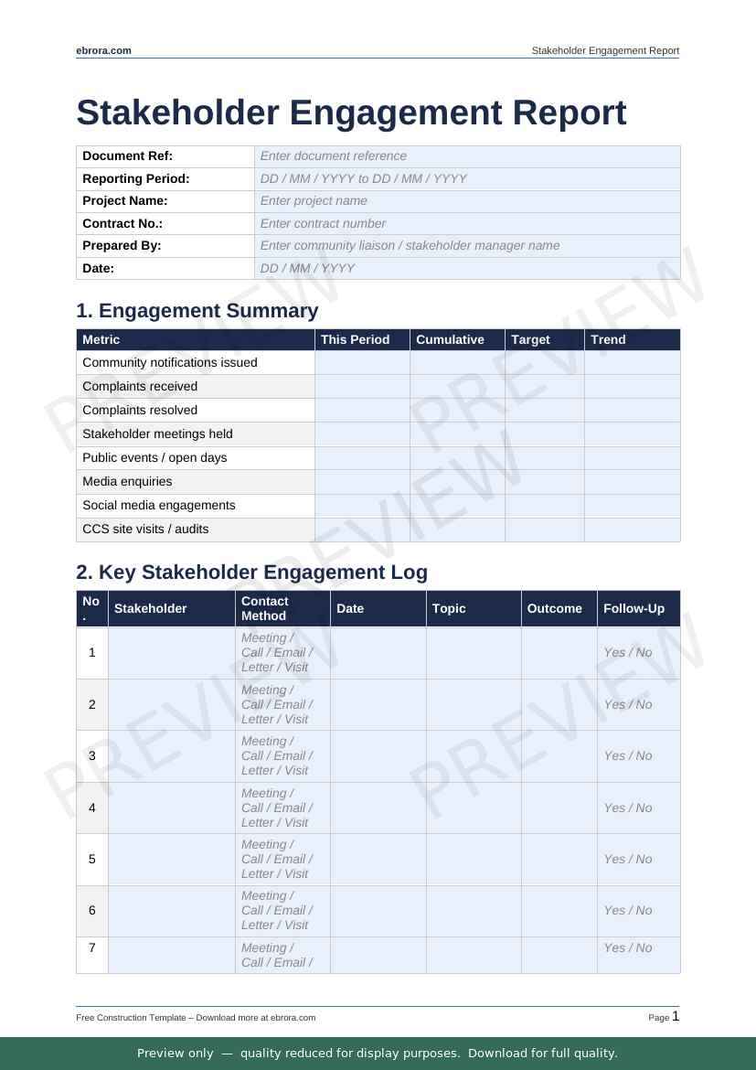Preview of Stakeholder Engagement Report — first two pages at A4 size