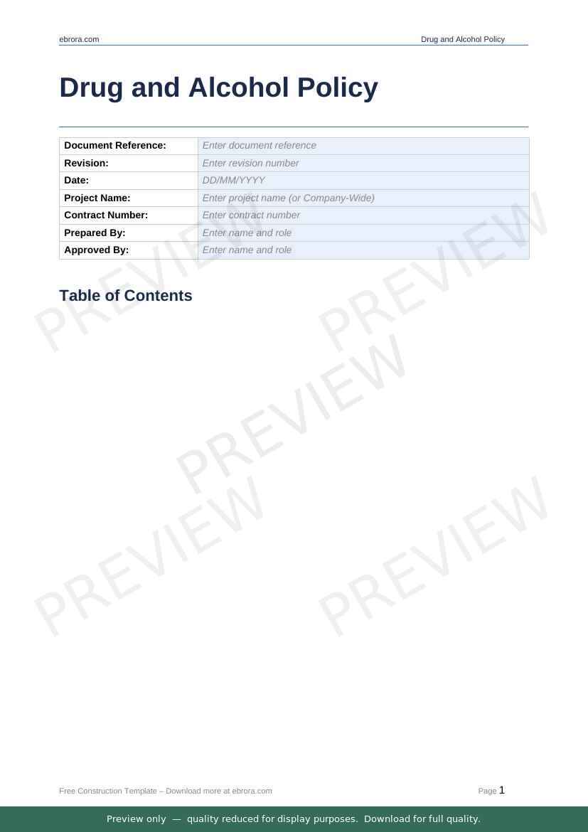 Preview of Drug and Alcohol Policy — first two pages at A4 size