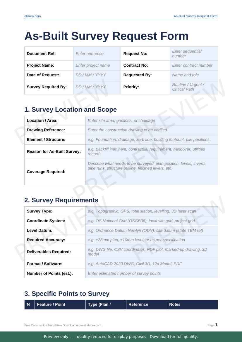 Preview of As Built Survey Request Form — first two pages at A4 size