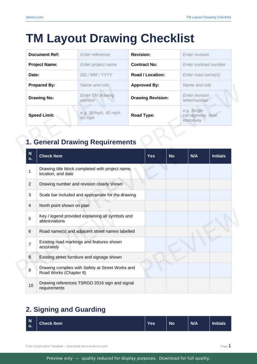 Preview of Tm Layout Drawing Checklist — first two pages at A4 size